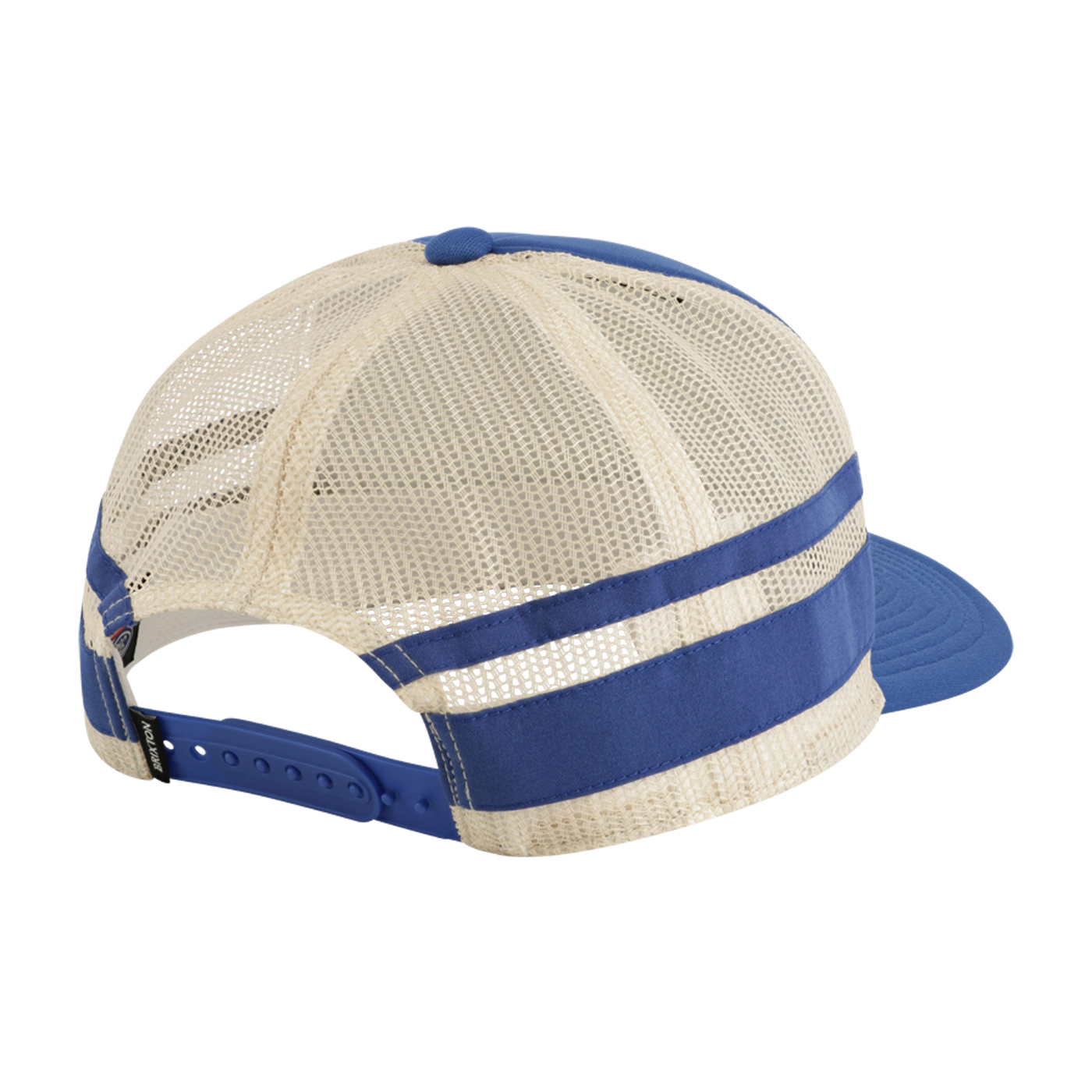 Beige and blue mesh cap on a white background