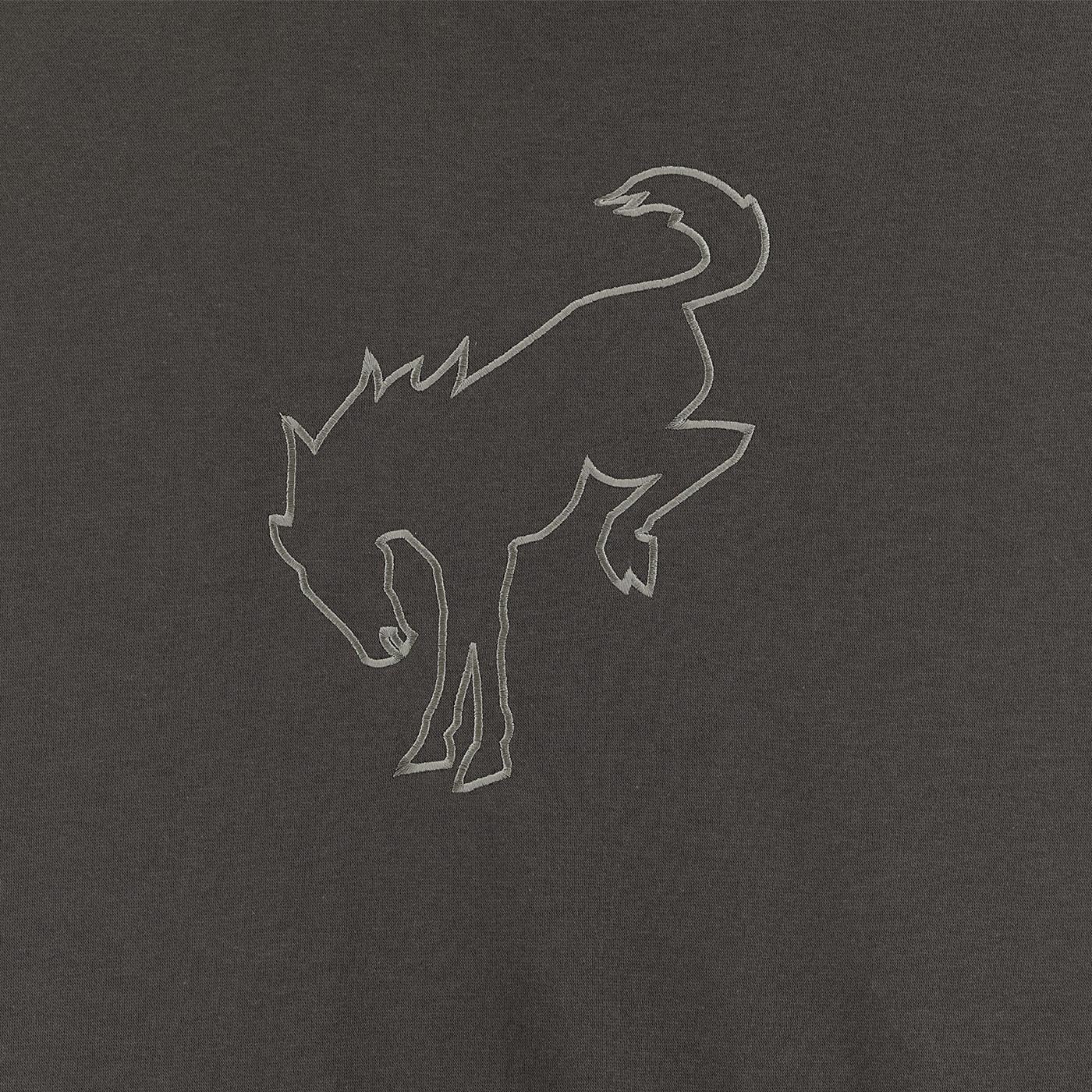 Outline of a bucking bronco on a dark gray background
