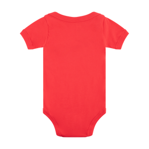 Red baby onesie on a white background