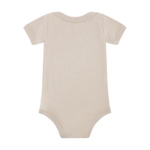 Beige baby onesie on a white background