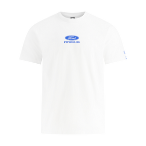 White t-shirt with Ford Racing logo on a white background