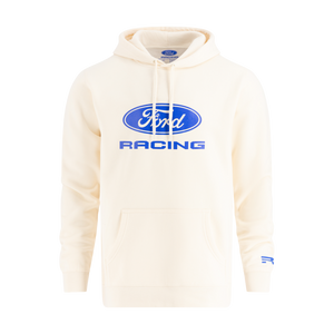 Cream-colored hoodie with Ford Racing logo on a white background