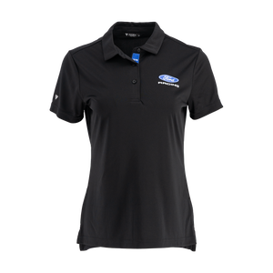 black womens polo with fors racing logo
