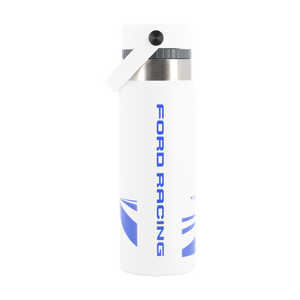 White water bottle with blue 'Ford Racing' text on a white background