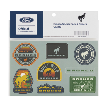 Ford Bronco sticker pack with various logos on a gray background