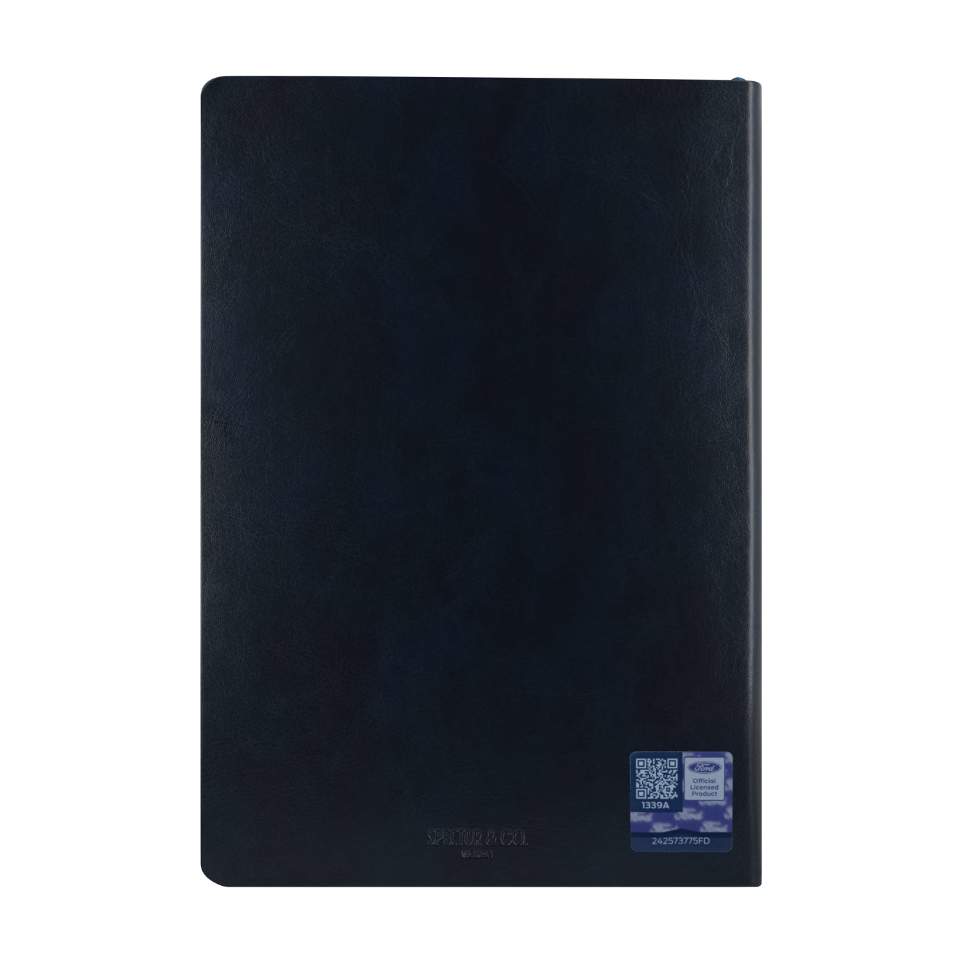 navy blue Ford notebook on a white background