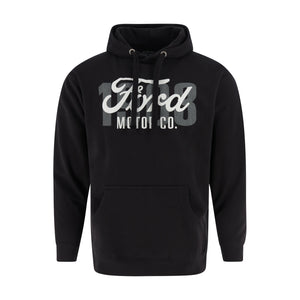 Black hoodie with 'Ford Motor Co.' text on a white background