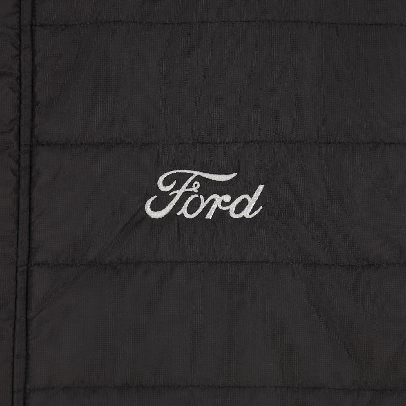 Black jacket with 'Ford' logo on a close-up view
