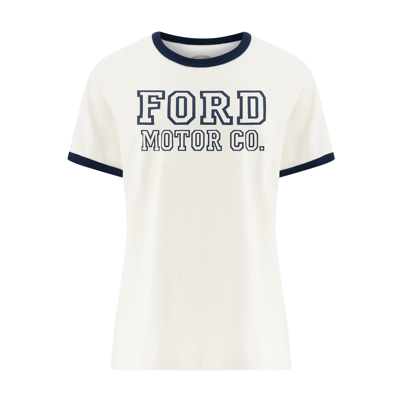 Ford Logo Womens Cream Collegiate Ringer T-Shirt - Ford Merchandise