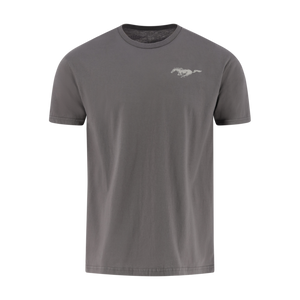 Gray t-shirt with a logo on a white background