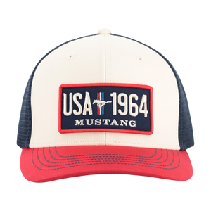 Cap with 'USA 1964 Mustang' patch on a white background