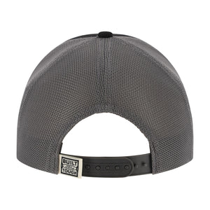 back of a gray mesh back snapback hat with a built Ford Tough label