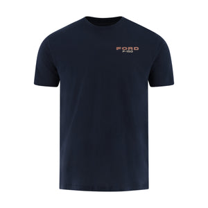 A navy blue short-sleeve crewneck t-shirt with a small orange and white 'FORD P150' logo printed on the left chest, displayed on a clean white background.