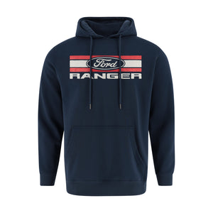 A navy blue pullover hoodie featuring a red, white, and blue Ford Ranger graphic on the chest, displayed on a clean white background.