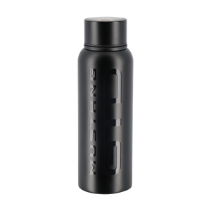 Black water bottle with a Mustang GTD logo on a white background