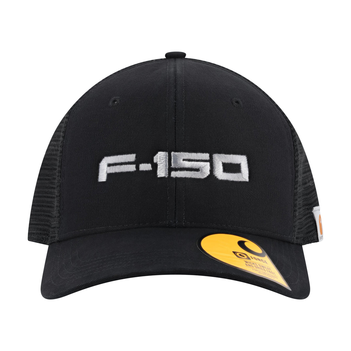 black Ford F-150 carhartt hat with a mesh back and a built ford tough logo and a snapback closure