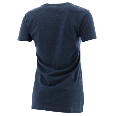 blue t-shirt with the Mustang tribar logo graphic