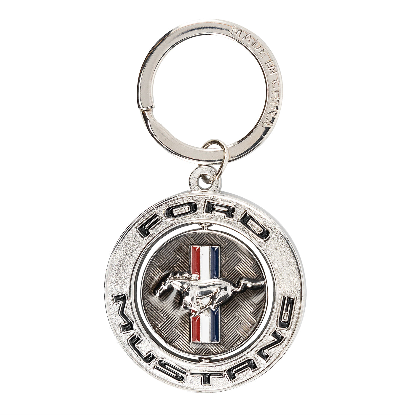 Ford Mustang Tribar Silver Spinner Keychain