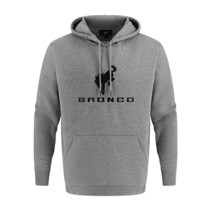 Gray hoodie with 'Bronco' logo on a white background