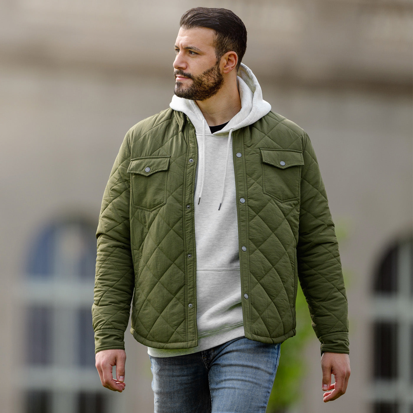 Ford Bronco Mens Army Green Quilted Insulated Jacket