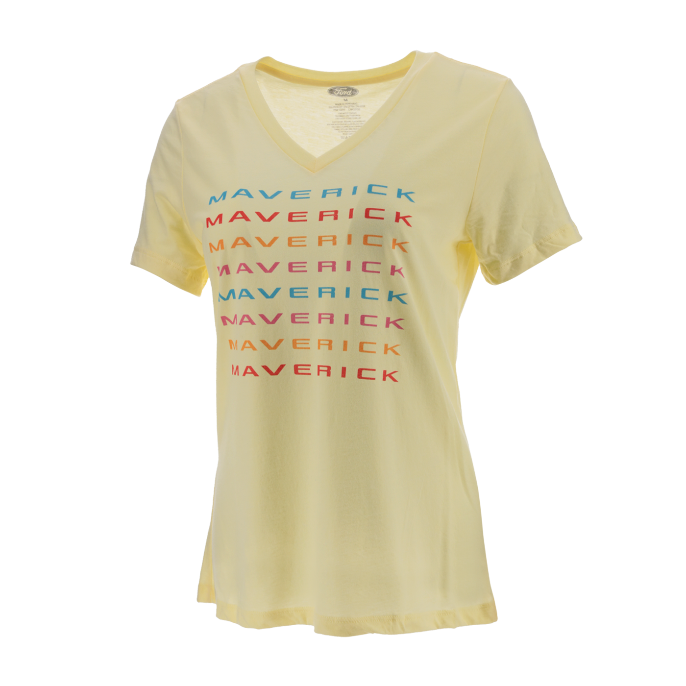 Ford Maverick Womens Yellow Multicolor Graphic V Neck T-Shirt