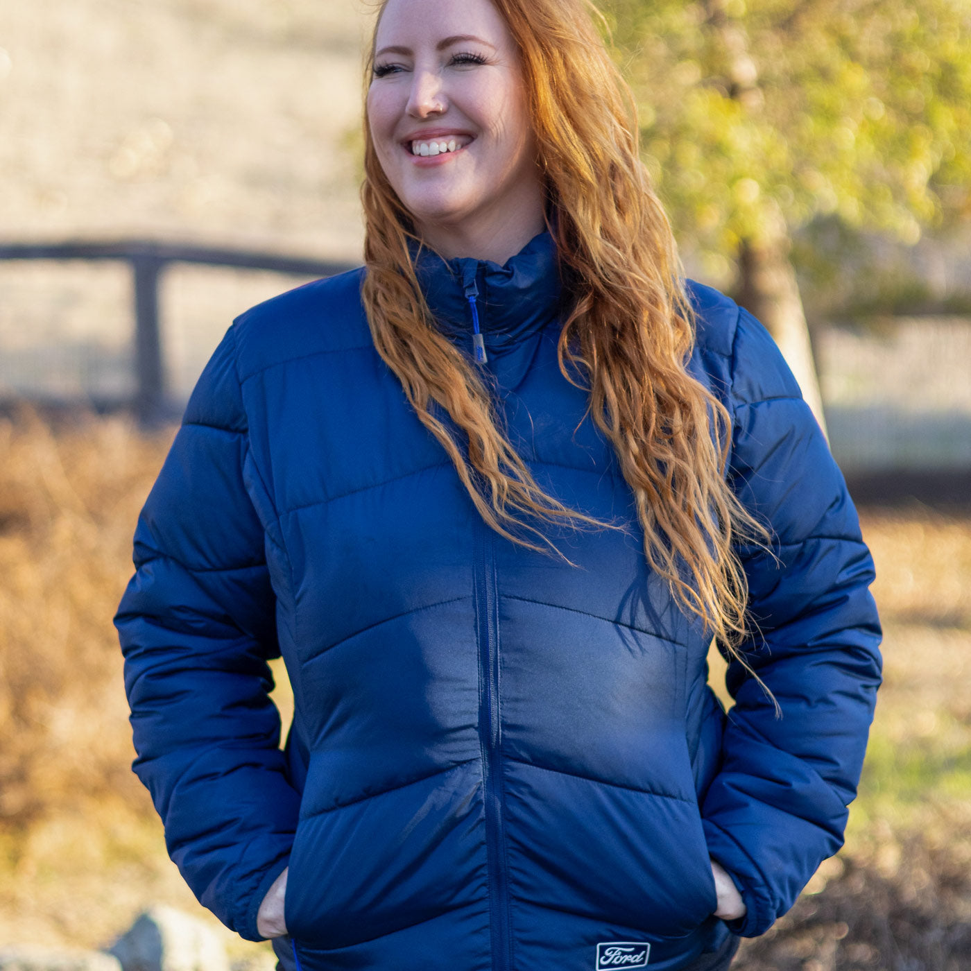 Ford Womens Navy Blue Insulated Quilted Puffer Jacket