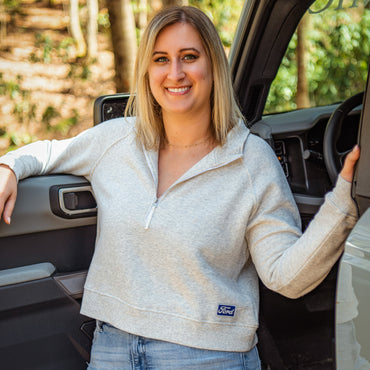 Ford Womens Heather Gray Half Zip Pullover Sweatshirt