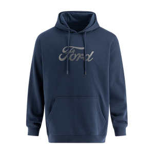 Navy blue hoodie with 'Ford' logo on a white background