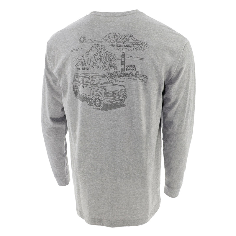Ford Bronco Men's Built Wild Mountains Long Sleeve T-Shirt - Back View