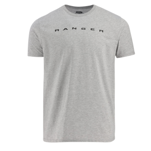 A gray Ford Trucks Ranger men's oil wash short sleeve t-shirt with a crewneck collar and the brand name on the front.