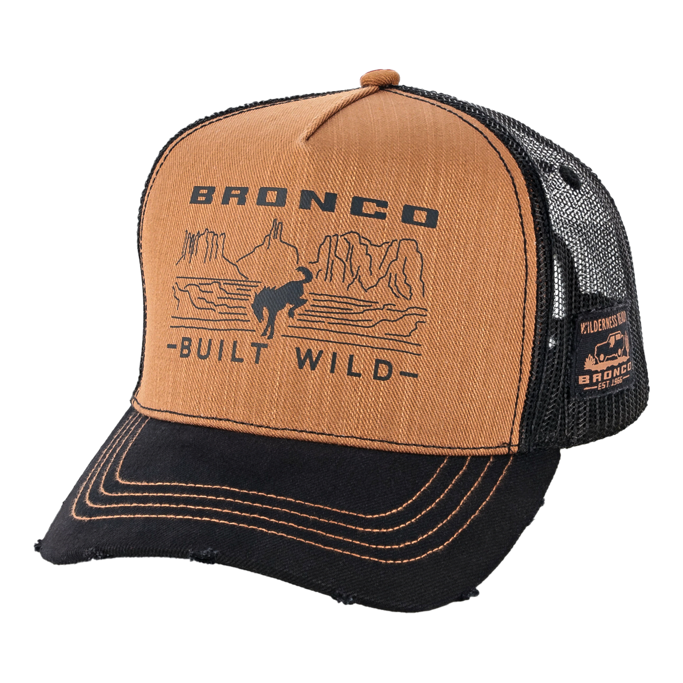 Ford Bronco Built Wild Distressed Canvas Trucker Hat Official