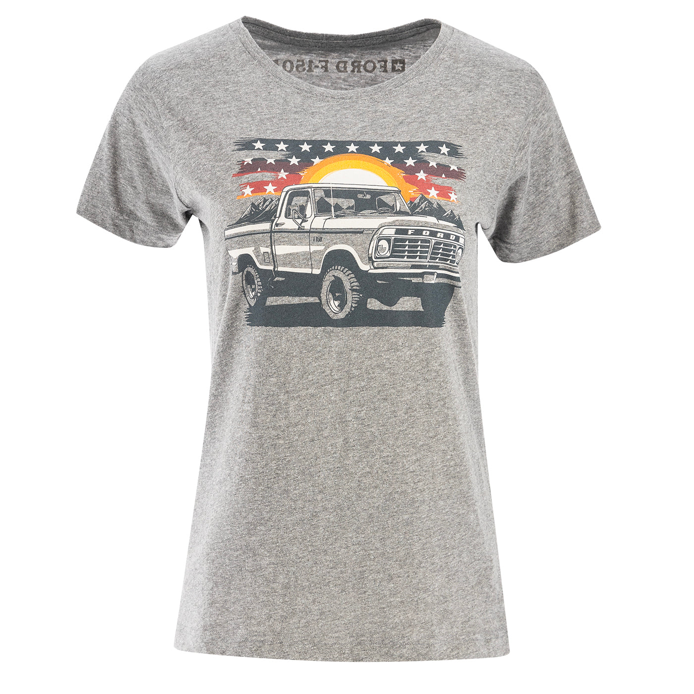 Ford F-150 Graphic Truck Sunset Patriotic Flag Womens T-Shirt