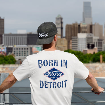 Ford Vintage Logo Born in Detroit Cream Mens T-Shirt