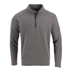 A long sleeve grey performance 1/4 zip sweater with the Ford Oval Logo on the left sleeve.