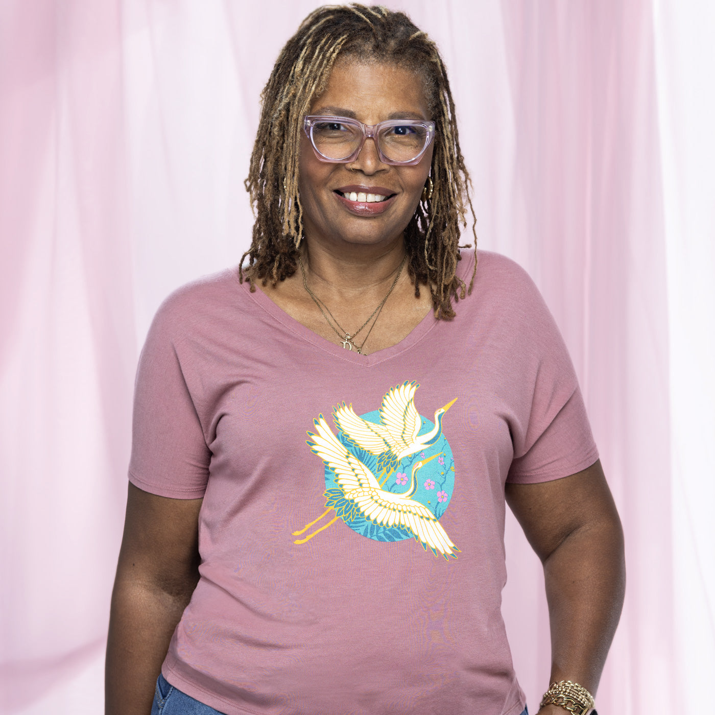 Ford Warriors In Pink Womens Take Flight Oversized V Neck T-Shirt