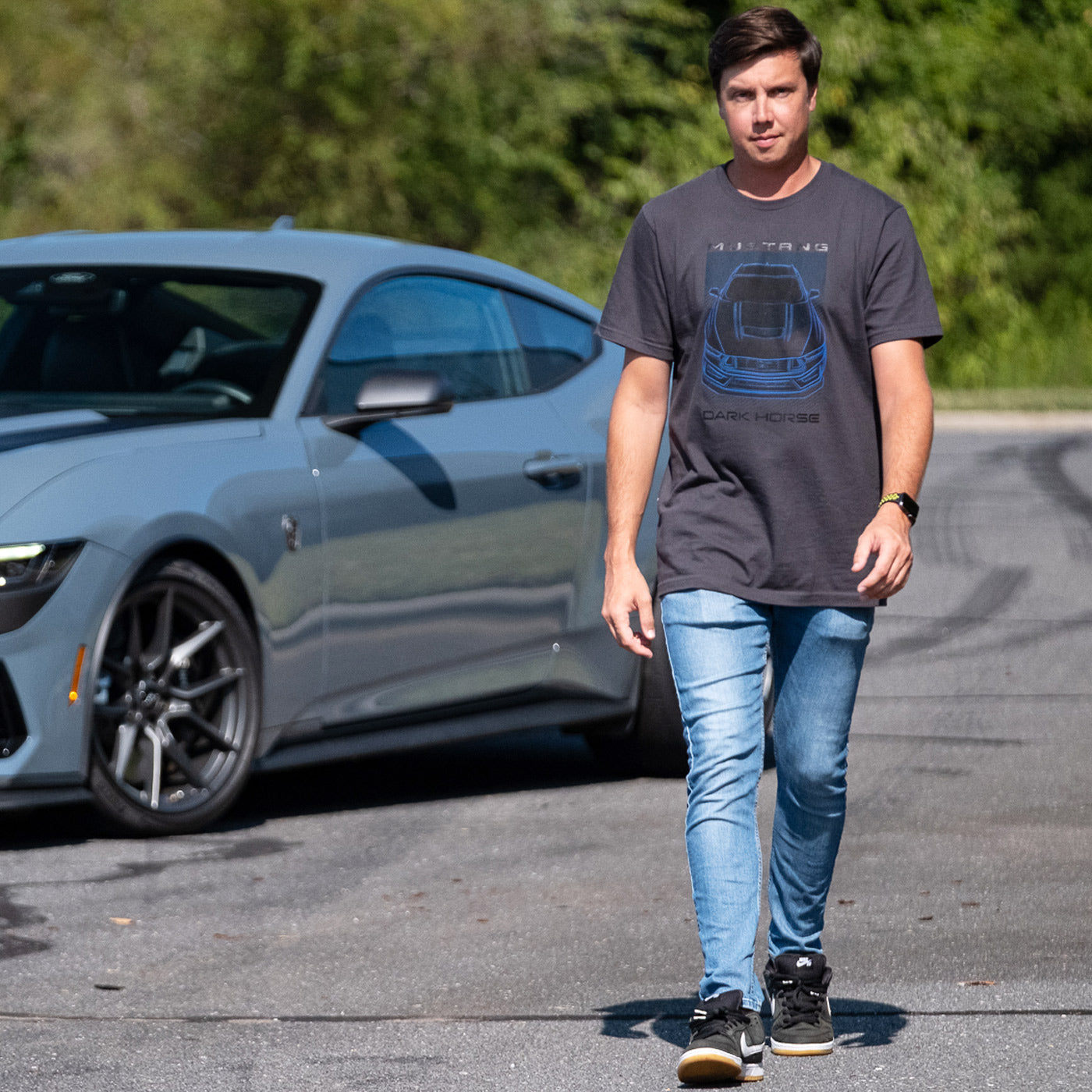 Ford Mustang Dark Horse Mens Blue Graphic T-Shirt