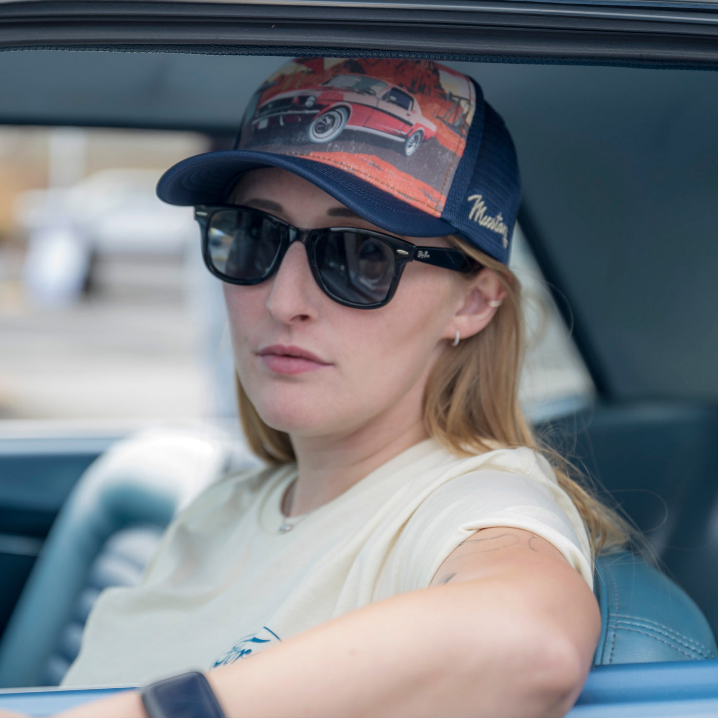 Ford Mustang Vintage Desert Route Snapback Trucker Hat