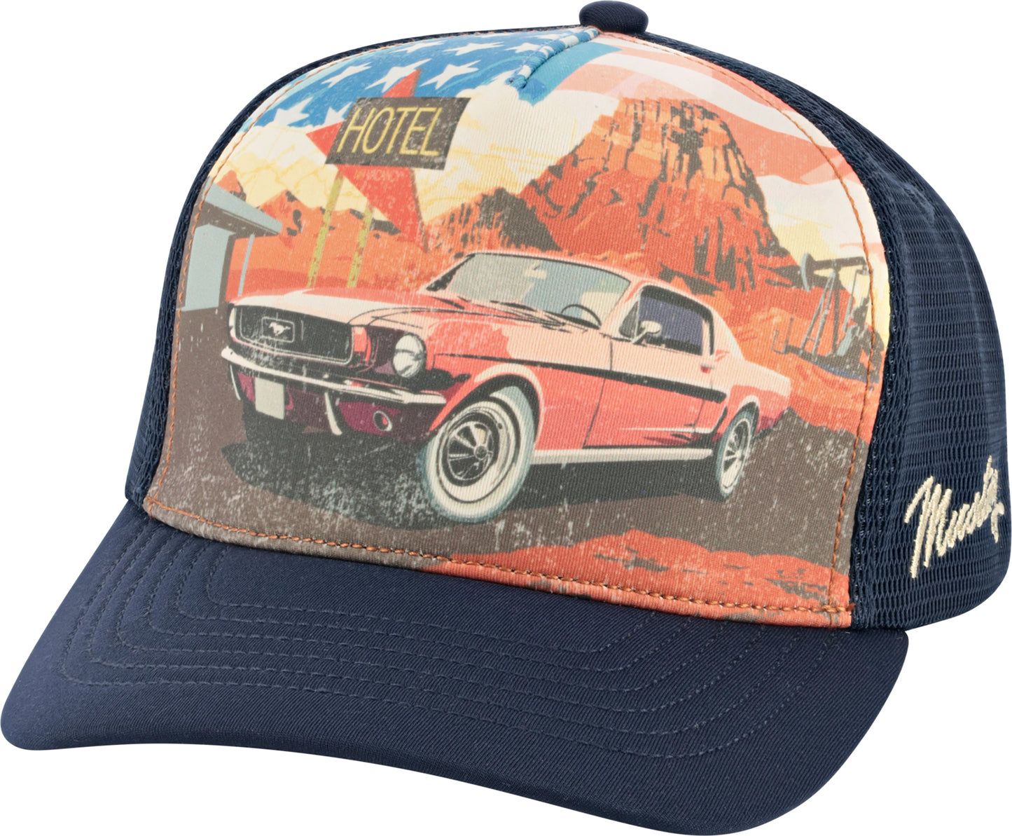 Ford Mustang Vintage Desert Route Snapback Trucker Hat
