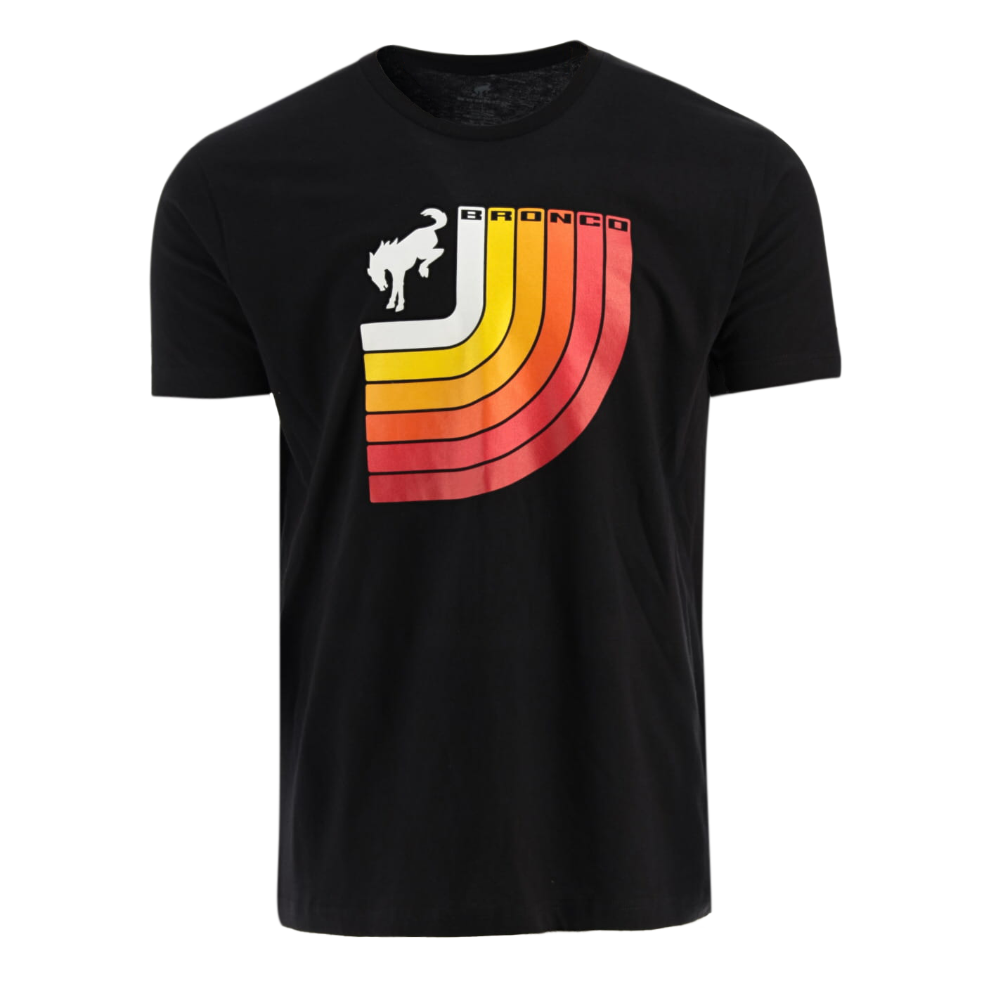 Ford Bronco Free Wheeling Retro Stripes Black T-Shirt