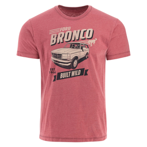 red Ford Bronco Built wild shirt with a beige bronco graphic