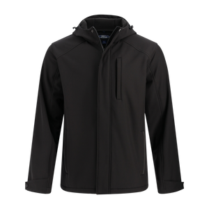 Black jacket with a hood on a white background