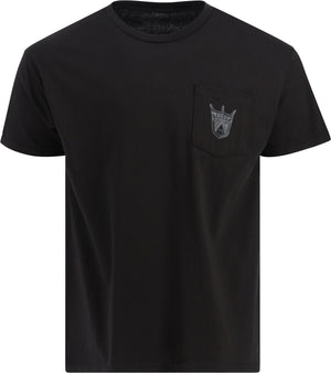 A gray Ford Genuine Parts Men's Pocket T-Shirt with a crew neckline and a left chest pocket featuring a white Ford logo.