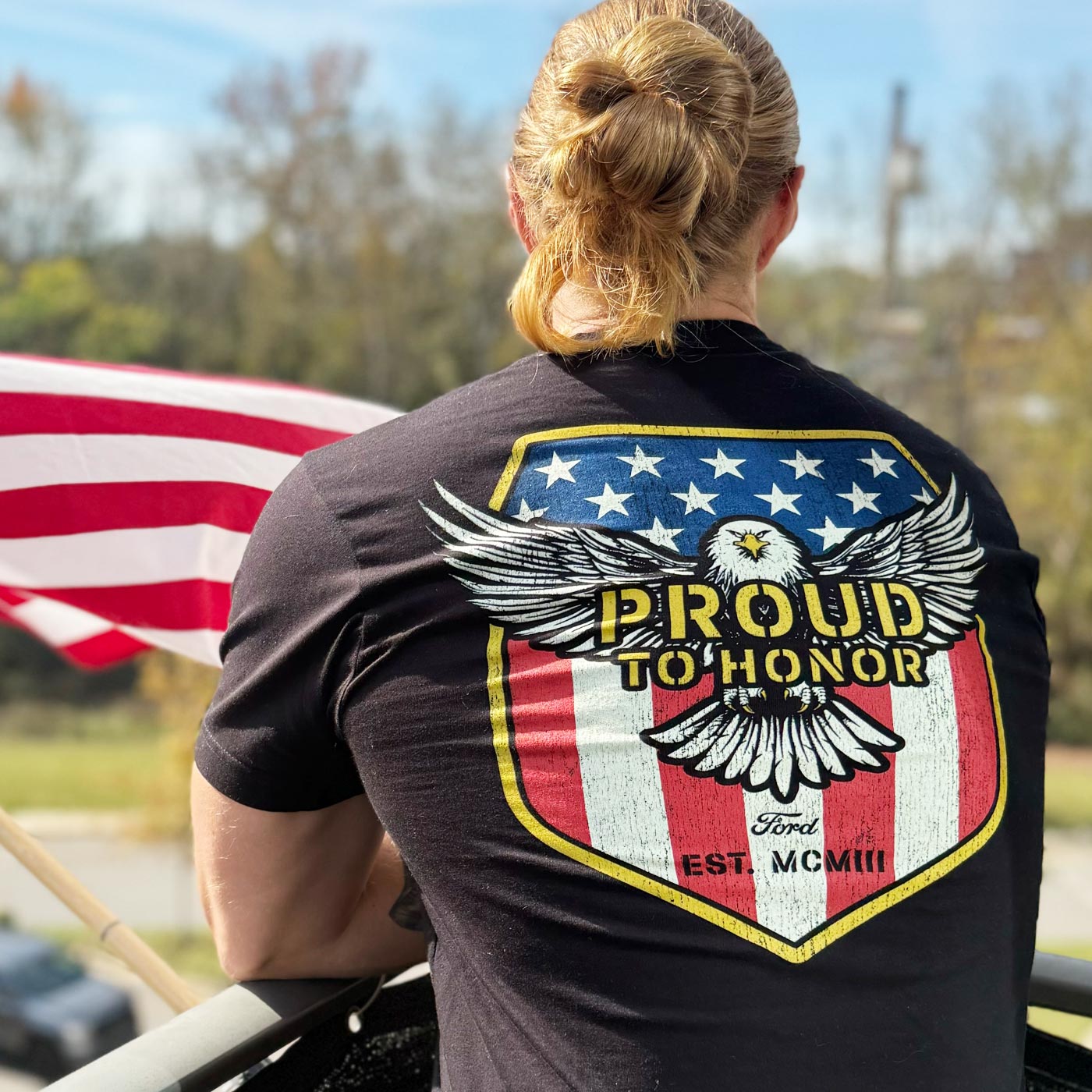 Ford Proud To Honor Mens Bald Eagle Graphic Short Sleeve T-Shirt