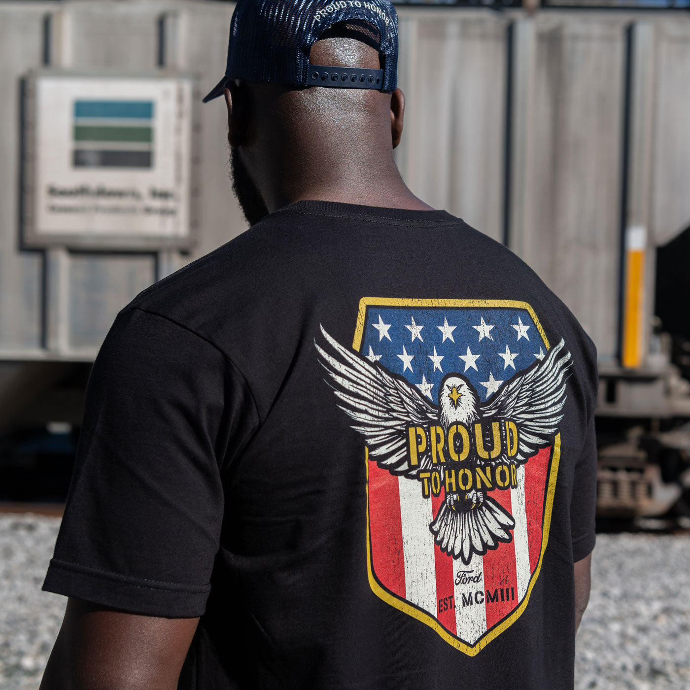 Ford Proud To Honor Mens Bald Eagle Graphic Short Sleeve T-Shirt