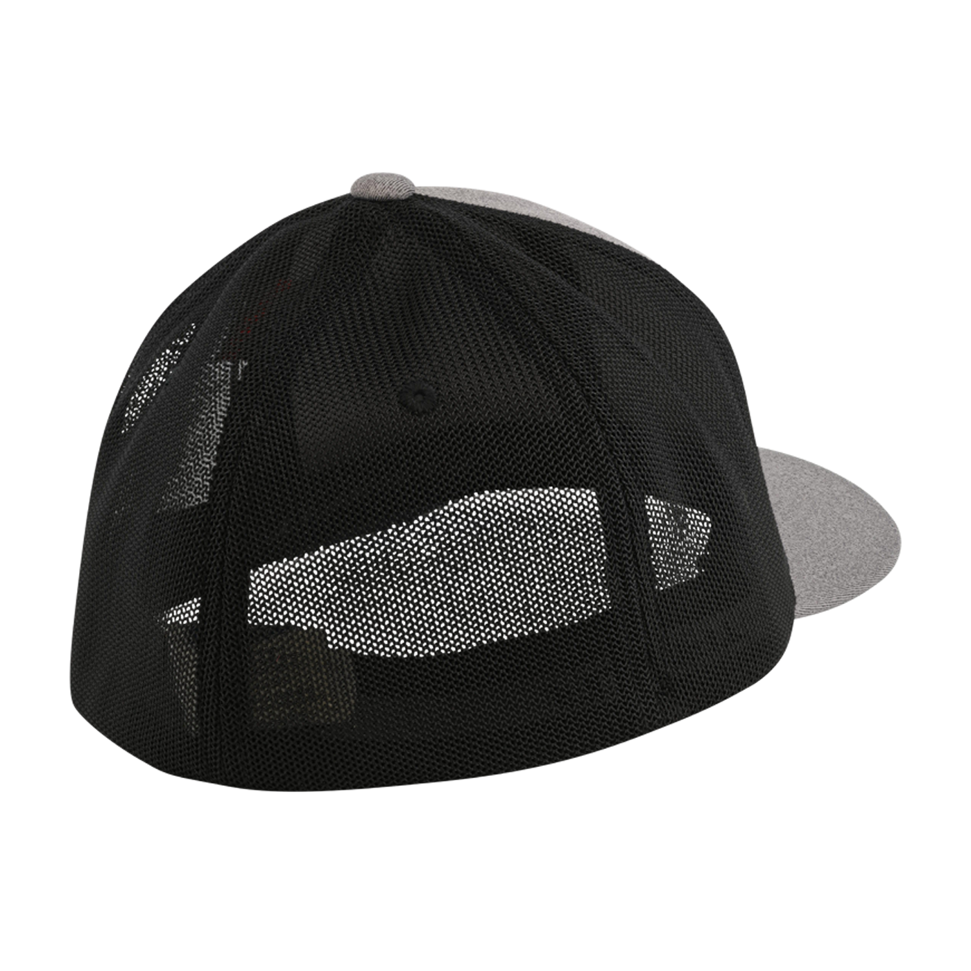 Black and gray cap with mesh design on a white background