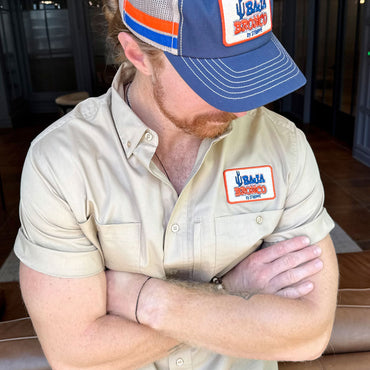 Ford Baja Bronco Stroppe Mens Button Pocket Khaki Mechanic Shirt