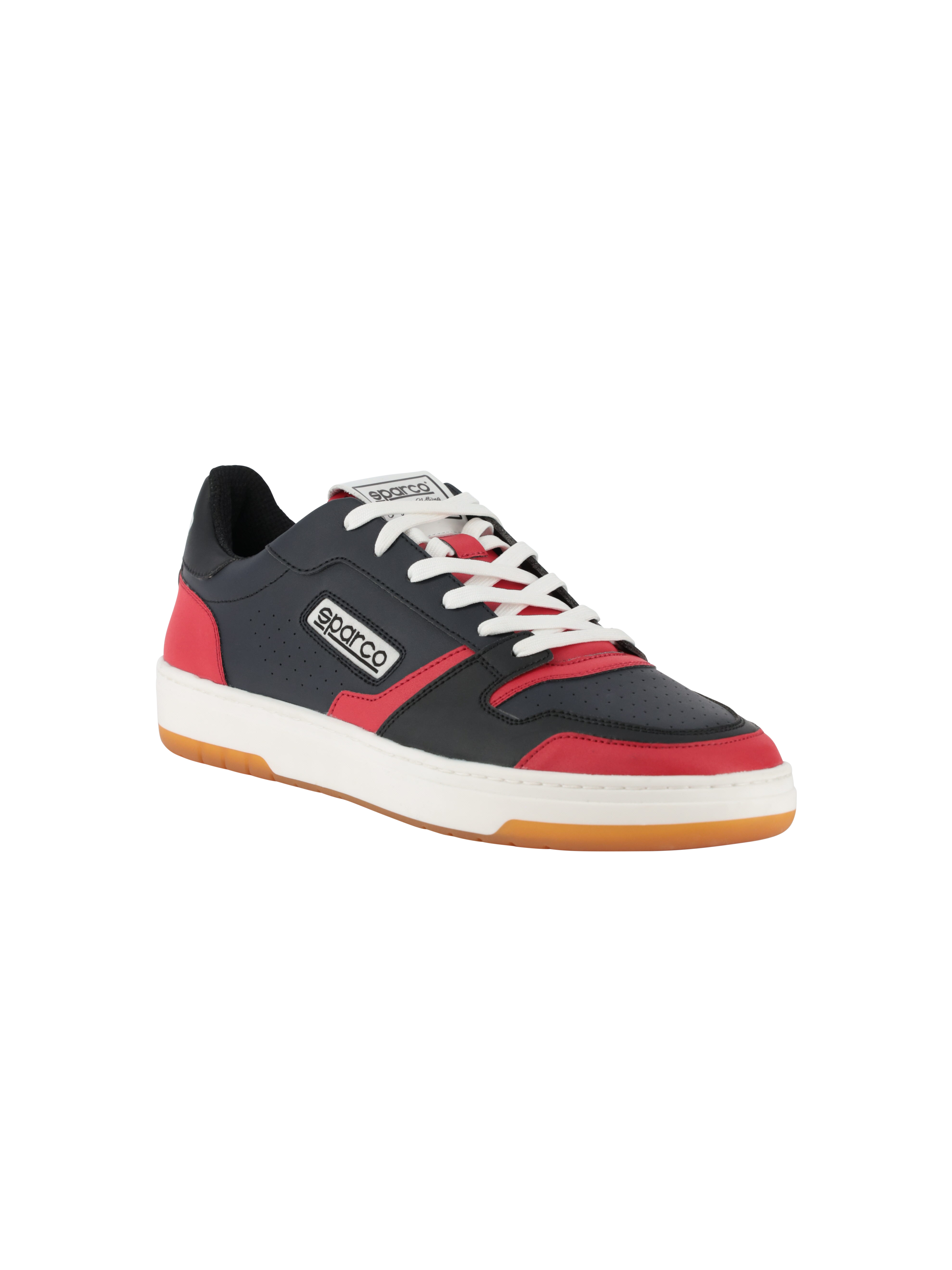A Ford Performance Men's Sparco S-Urban sneaker with a white, black, and red color scheme, featuring a low-top design and Ford Performance branding.