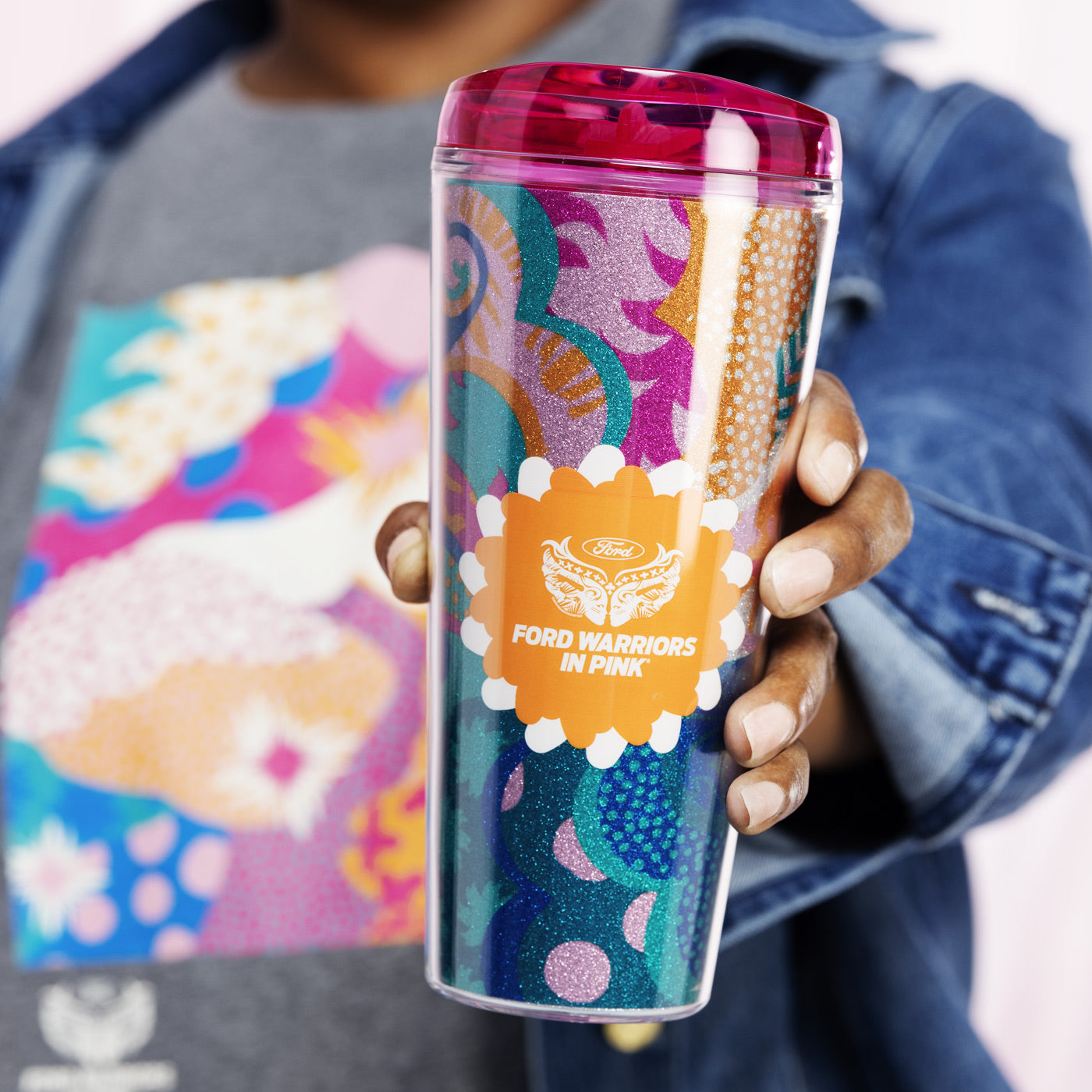 Ford Warriors in Pink 2024 Floral Glitter 22oz Tumbler