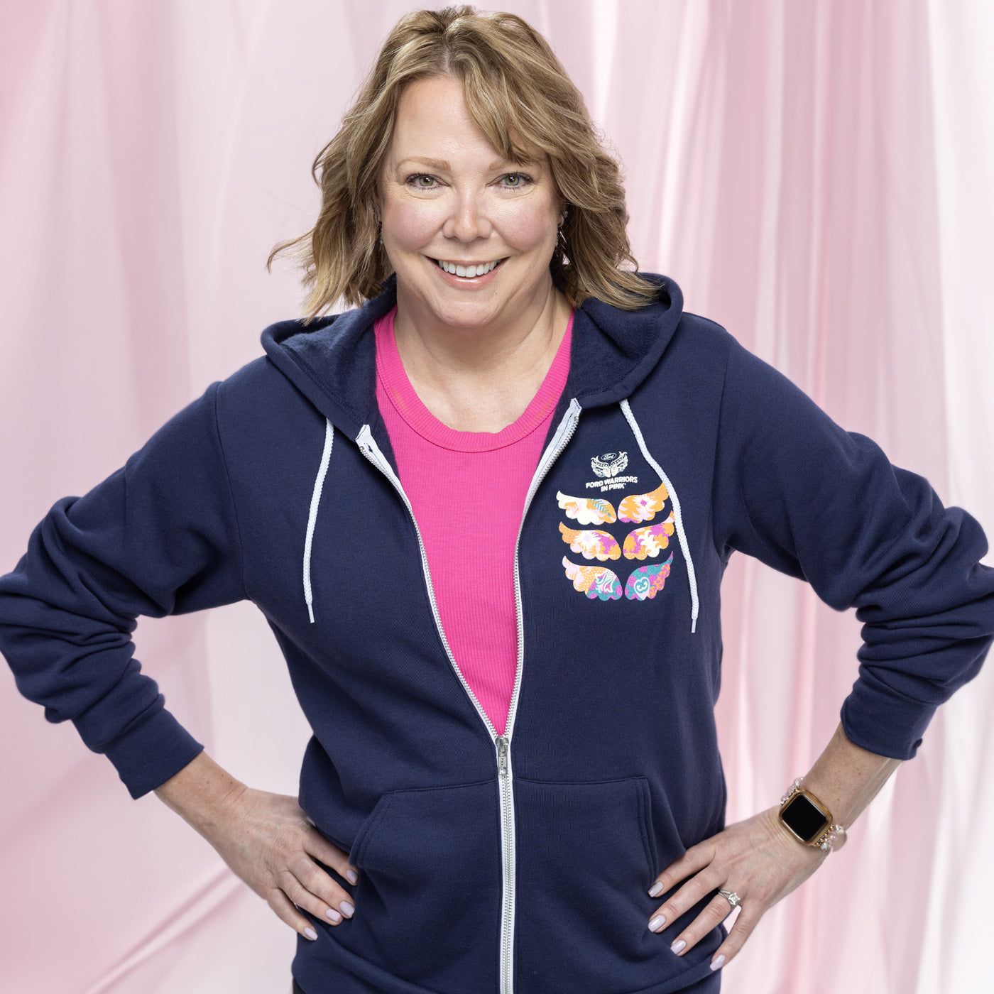 Ford Warriors in Pink Womens Winged Warrior Navy Full Zip Hoodie