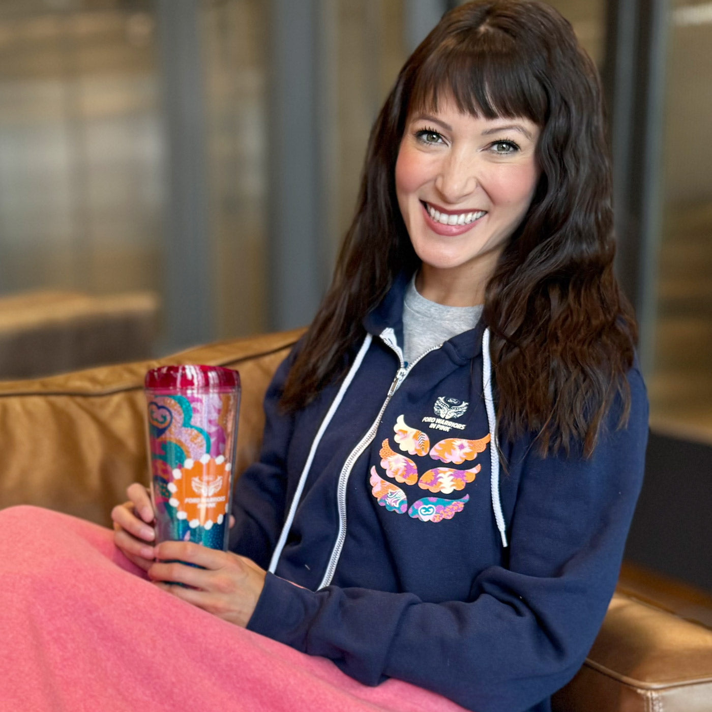 Ford Warriors in Pink Womens Winged Warrior Navy Full Zip Hoodie
